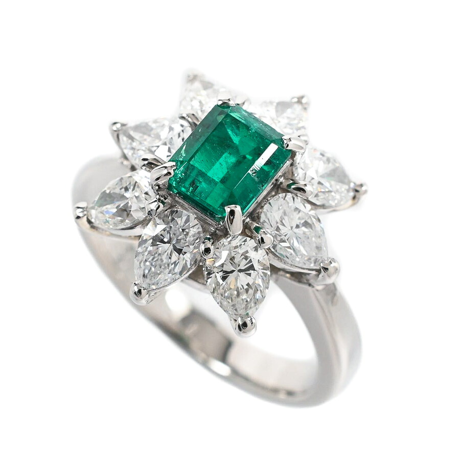 【中古】A品 エメラルド リング エメラルド0.766ct ダイヤ1.85ct 11号 8.7g レディース