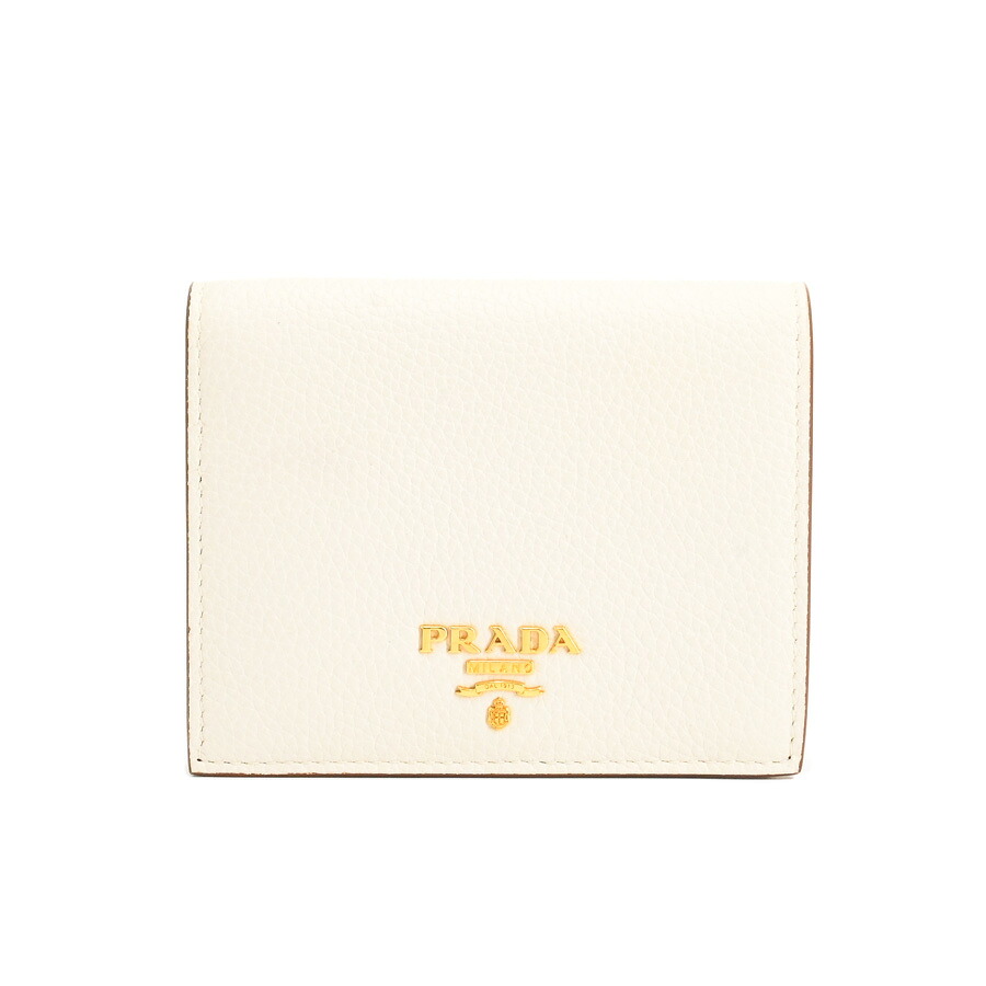 【中古】A品 プラダ 2つ折り紙入れ ミディアムウォレット 1MV204 象牙色 レディース