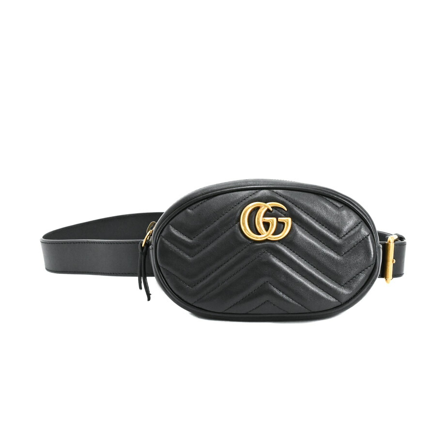 【中古】A品 グッチ GGマーモントウエストバッグ 上半身御徒面子 476434 黒いこと レディース