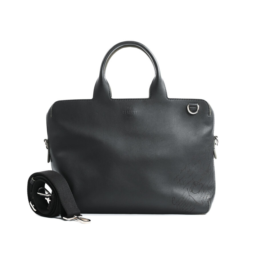 【中古】AB品 ベルルッティ プロファイル ブリーフケース ビジネスバッグ ブラック メンズ