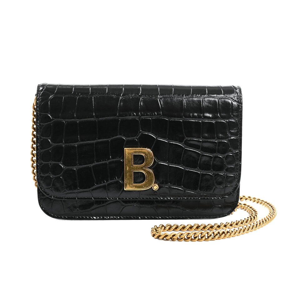 【中古】AB品 バレンシアガ B.スモールウォレット チェーンウォレット 593615 黒いこと レディース
