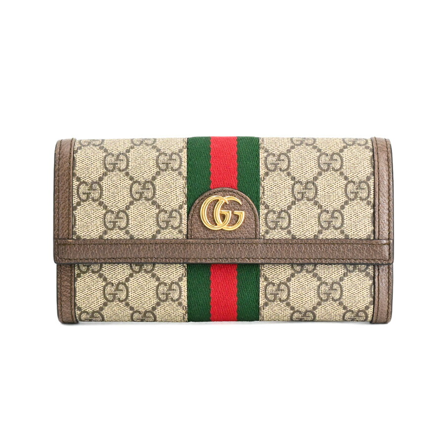 【中古】A品 グッチ オフィデイアコンチネンタルウォレット 長紙入れ 523153 ベージュ/うす暗い赤銅色
