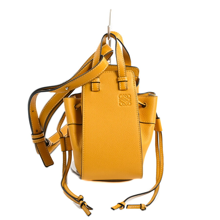 【中古】A品 ロエベ ハンモックドローストリングミニ ショルダーバッグ 314.12.V07 黄色 レディース