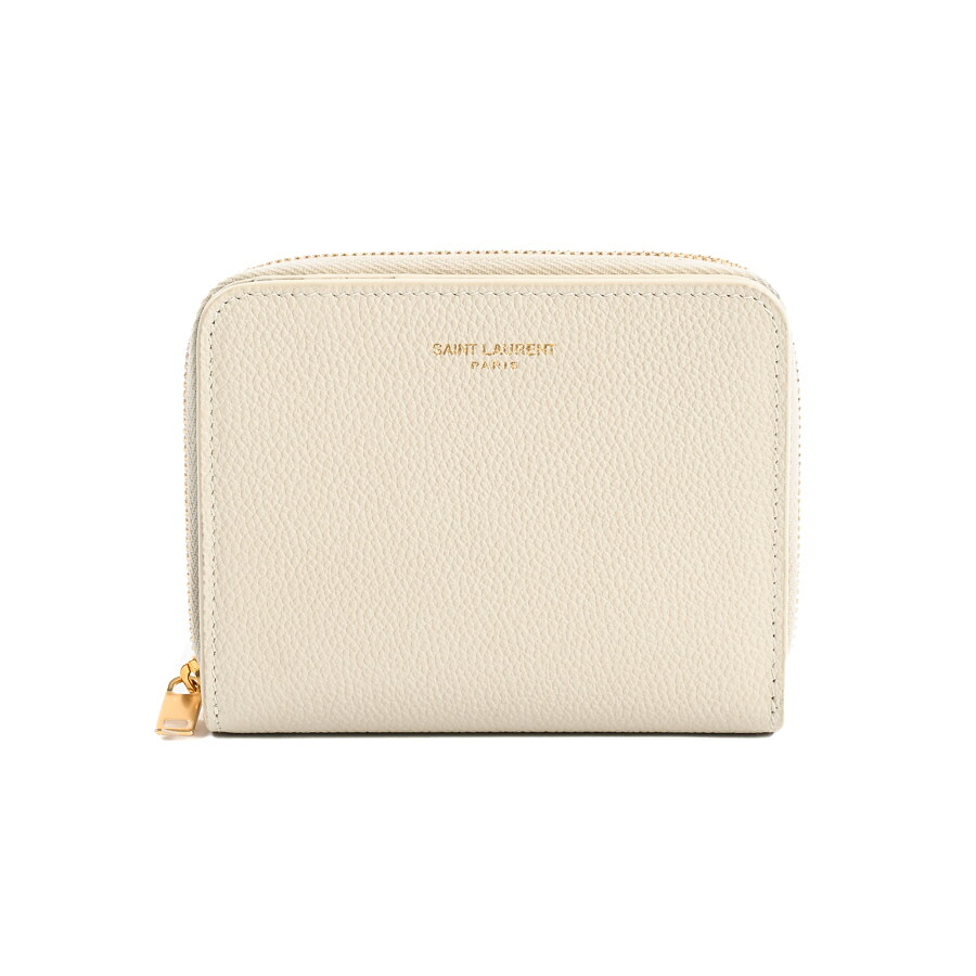 【中古】A品 サンローラン 二つ折りコンパクトジップ ミディアムウォレット 668319 象牙色