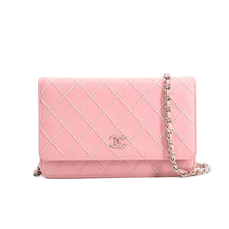 【中古】A品 シャネル ワイルドステッチチェーンウォレット チェーンウォレット AP0250 サクラ色