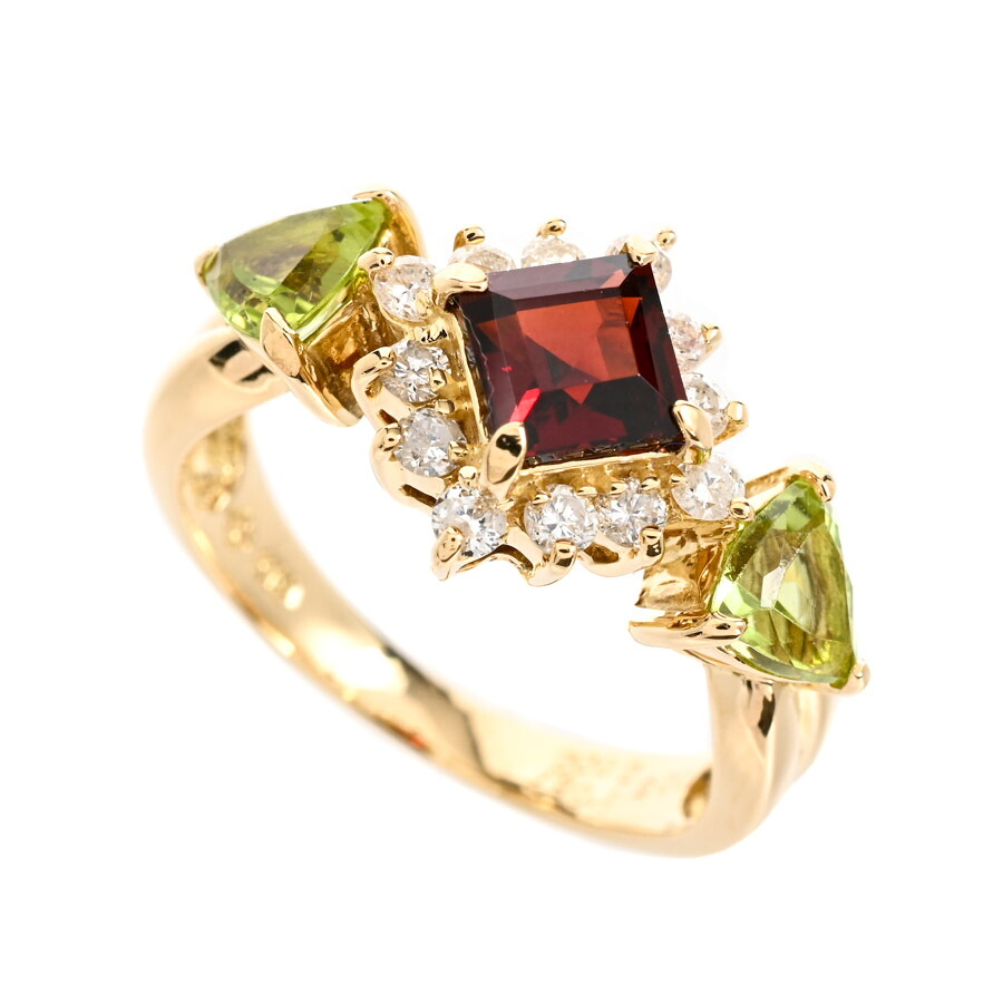 【中古】A品 ガーネット リング ガーネット0.85ct ペリドット0.57ct ダイヤ0.22ct 10.5号 4.6g レディース|ロデオドライブ店