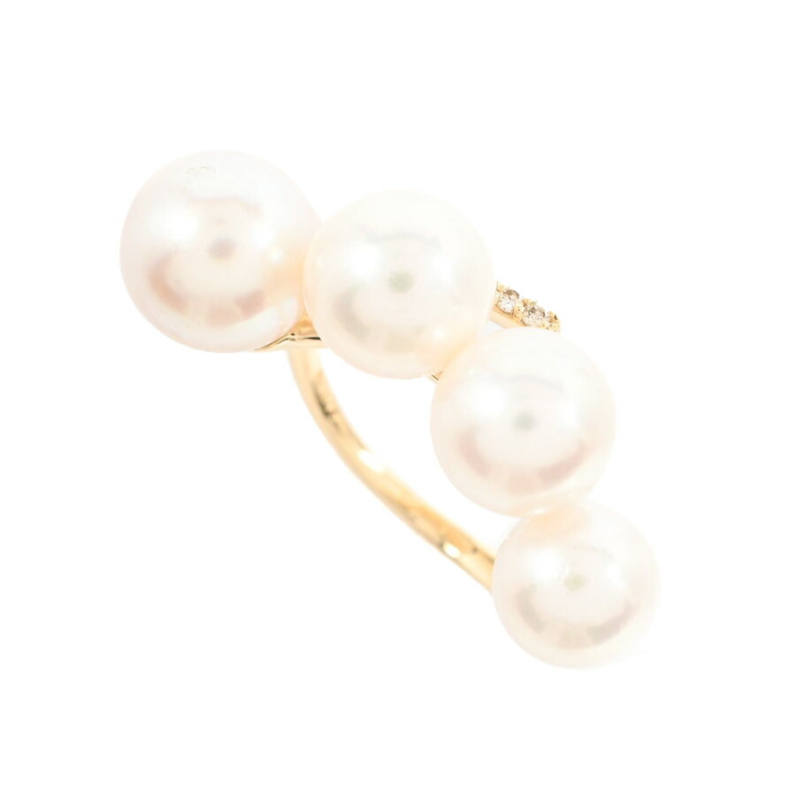 【中古】A品 パール リング ホワイトパール ダイヤ0.15ct 17号 6.9g レディース|ロデオドライブ店
