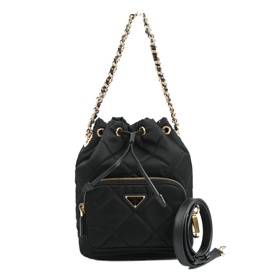 【中古】A品 プラダ 二重奏Re-Nylon井戸釣瓶御徒面子 ハンドバック 1BH038 黒いこと レディース