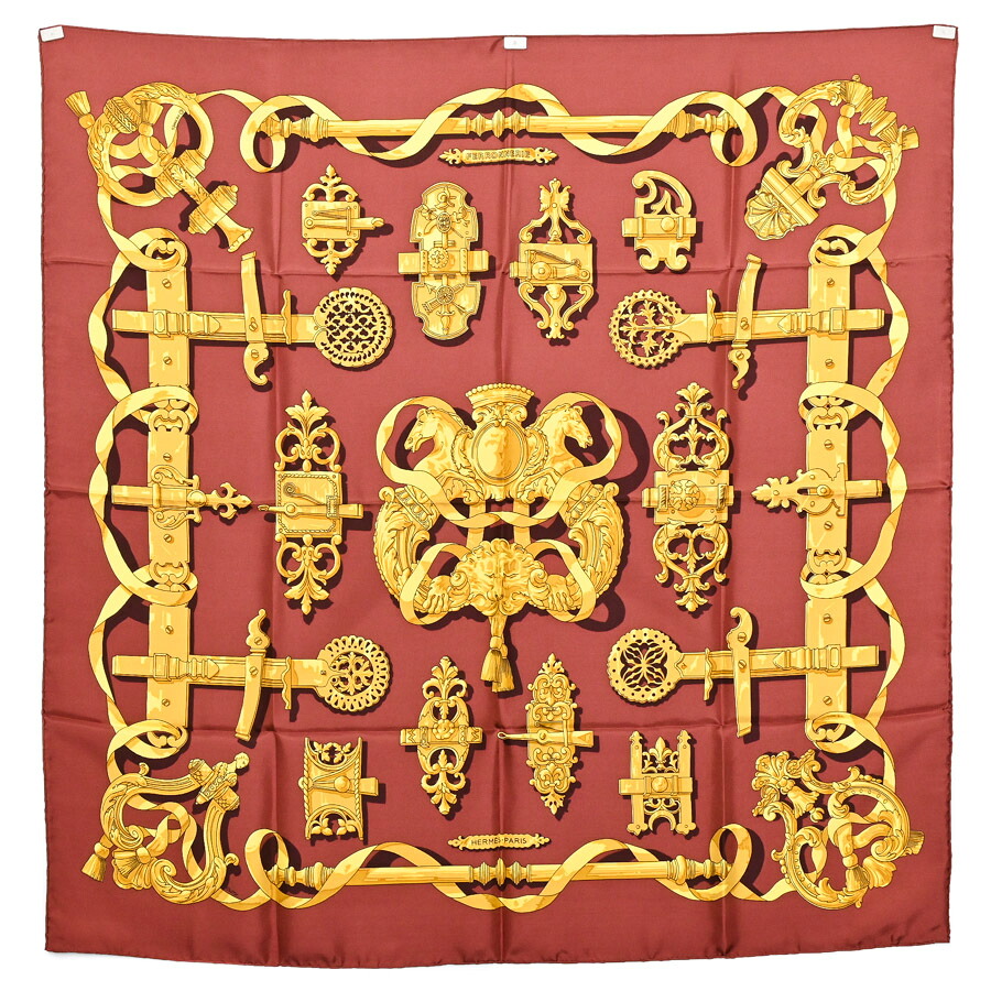 【中古】A品 エルメス カレ90 えり巻き ブリック レディース