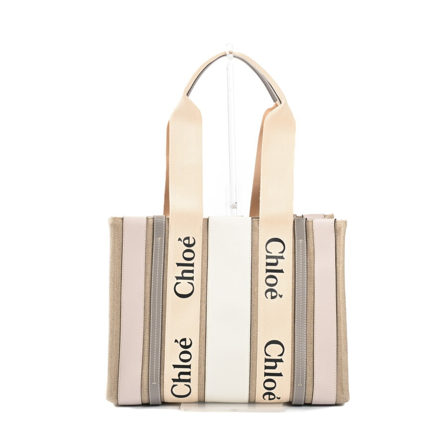 【中古】A品 クロエ WOODYミディアムトート トートバッグ CHC24US383M92110 薄墨色 レディース