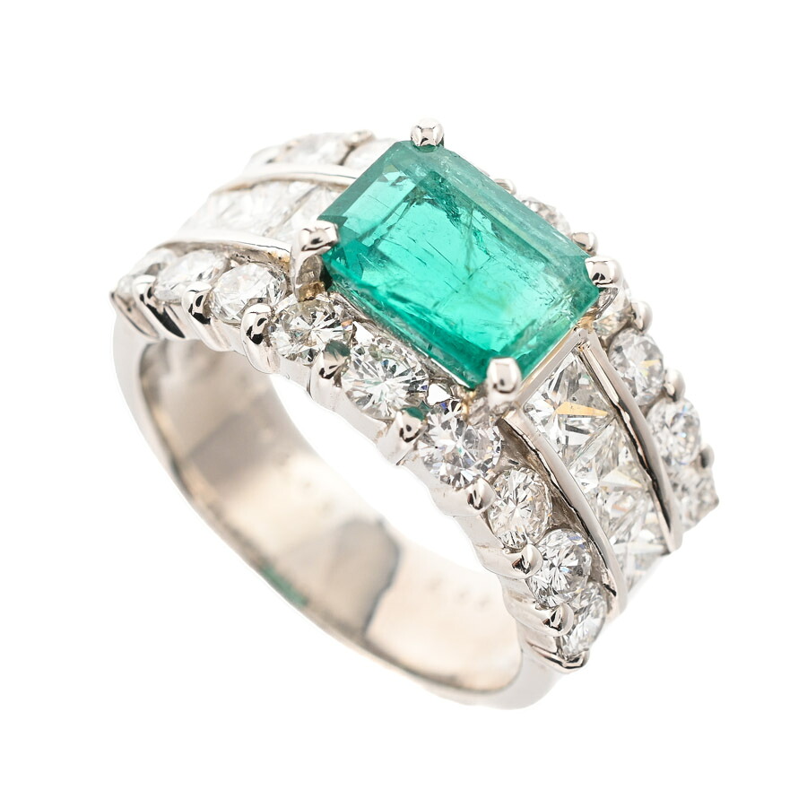 【中古】A品 エメラルド リング エメラルド2.03ct ダイヤ2.58ct 14号 12.4g レディース｜ロデオドライブ店