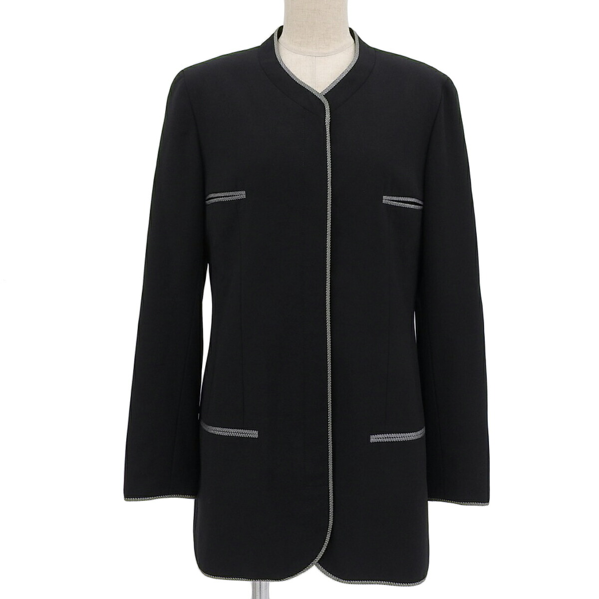 (4450) シャネル CHANEL スタンドカラージャケット トリミング ココマークボタン ウール ブラック サイズ36 レディース 96P 【中古】