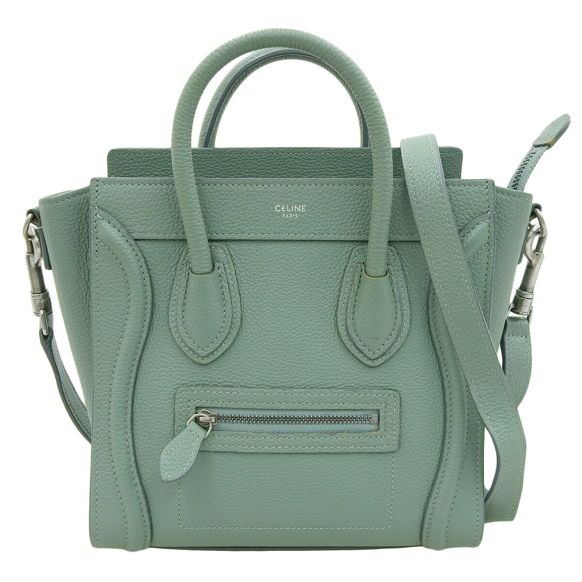 (4581) セリーヌ CELINE ラゲージ ナノショッパー 2WAY ショルダーバッグ ハンドバック なめし革 緑であること レディース 【中古】