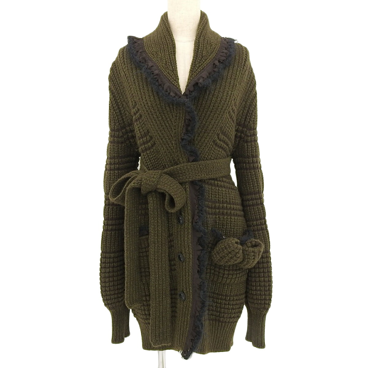 (4691) シャネル CHANEL ベルト付き リボン ロングニット ヤク&times;カシミヤ カーキ 38 レディース 08A 【中古】｜ロド・ヤマカ　店