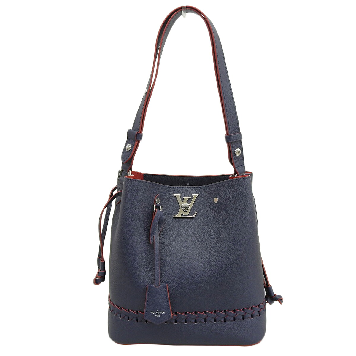 (4740) ルイヴィトン LOUIS VUITTON ロックミィ バケット 2WAYバッグ ショルダー ななめ掛け レザー 紺×赤 シルバー金具 レディース M54681 【中古】