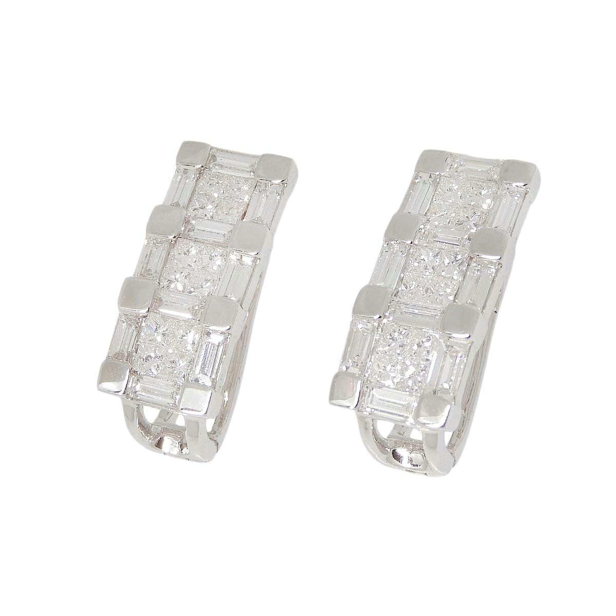 (4779) K18WG ホワイトゴールド ダイヤモンド 1.87ct 1.87ct 3連 ピアス レディース 【中古】