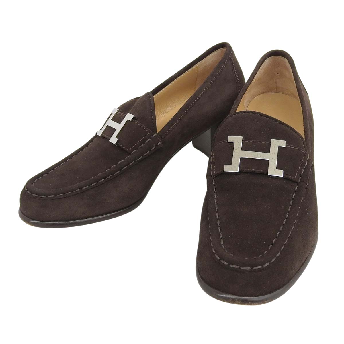 (4793) エルメス HERMES コンスタンス 置き目毛皮 スエードクロス しろがね色金具 赤銅色 大きさ36 1/2 23.5糎 レディース  【中古】