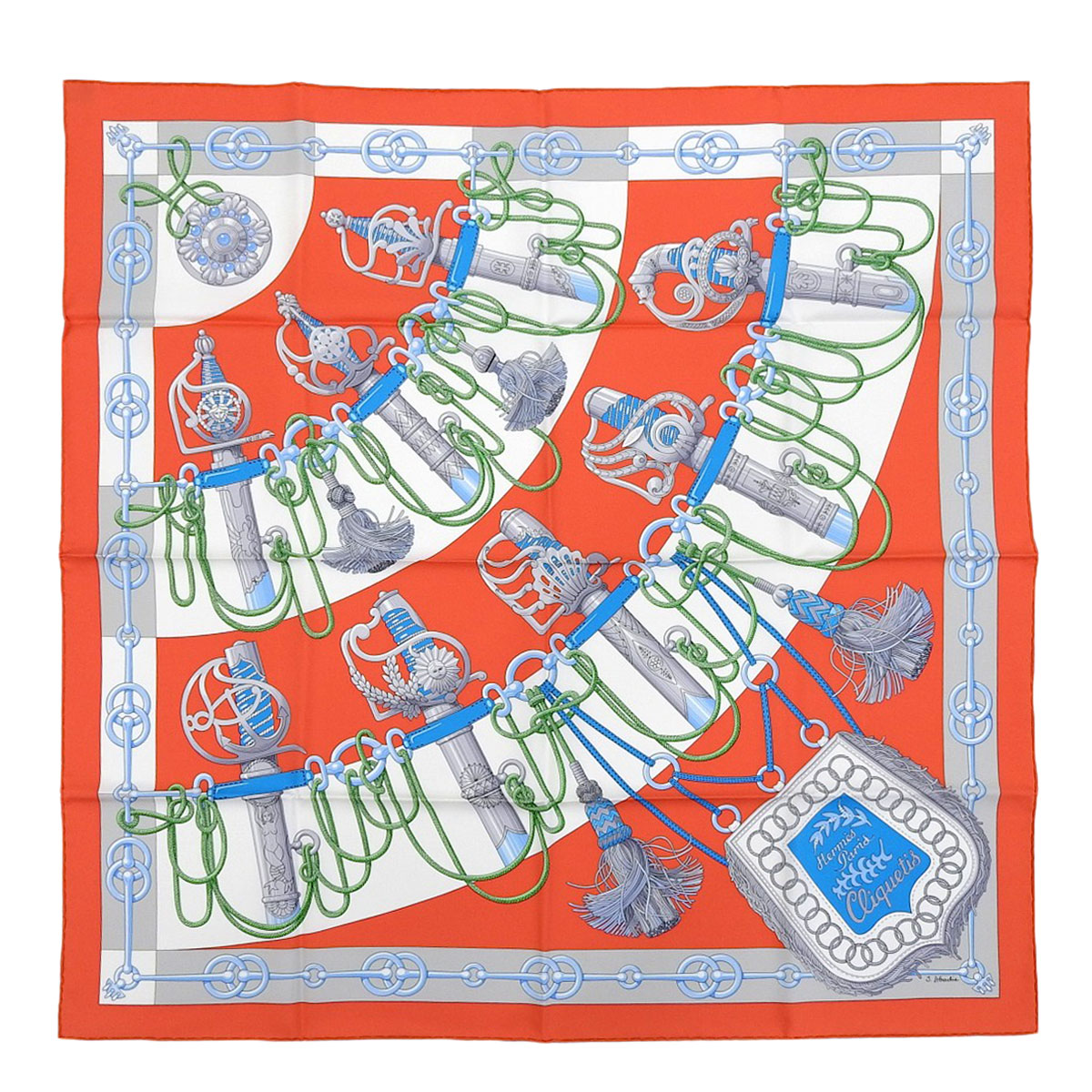 HERMES エルメス スカーフ　カチカチ 剣 90 HERMES エルメス スカーフ カレ90 Cliquetis カチカチ 剣柄