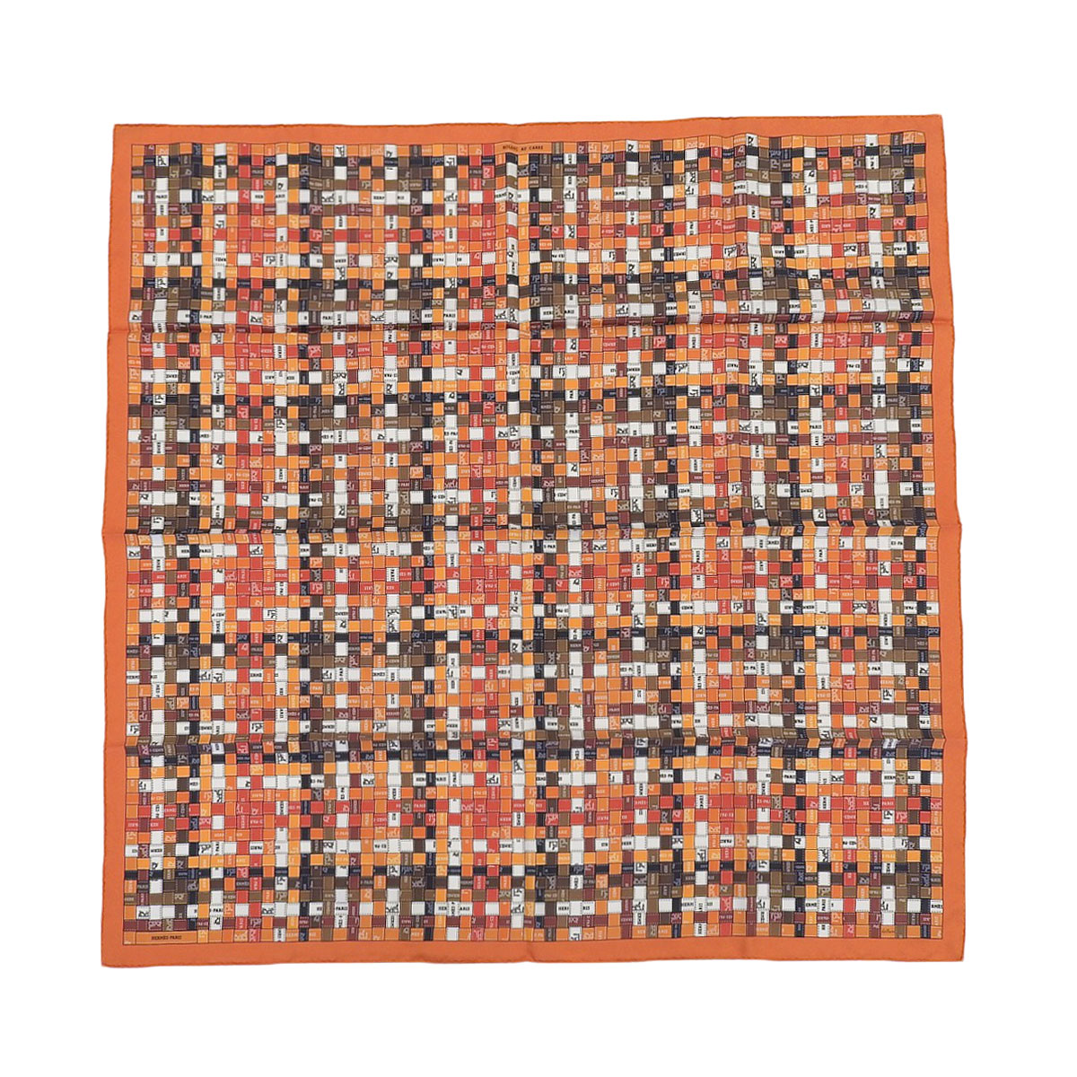 (8541) 【エルメス】　エルメス Hermes スカーフ90 ボルデュック チェック スカーフ シルク100% オレンジ系 レディース　［小物］　【中古】