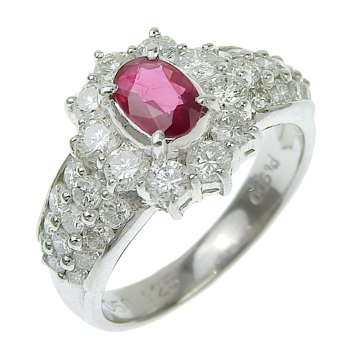 (4085) Pt900 プラチナ ルビー0.58ct ダイヤモンド1.25ct リング 指輪 10.5号 レディース 【中古】