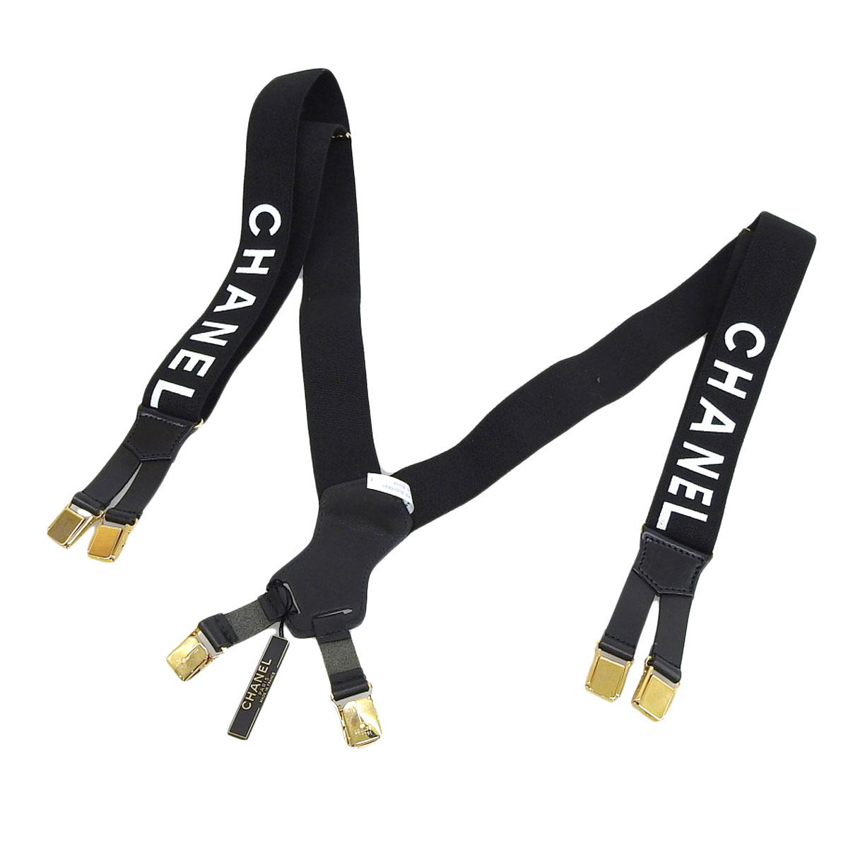 楽天市場】◇CHANEL シャネル サスペンダー ロゴ BE/BK ベージュ