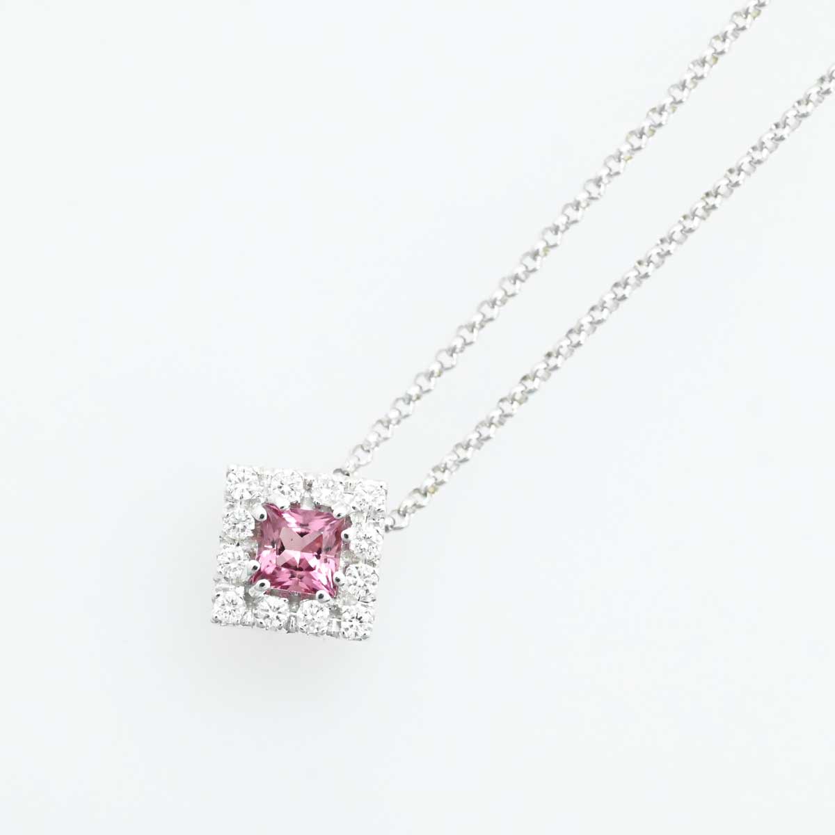 (3068) 【その他】　ポンテヴェキオ　K18WG　ホワイトゴールド　ダイヤ0.20ct　ピンクトルマリン　ネックレス　レディース　［ブランドジュエリー］　【中古】