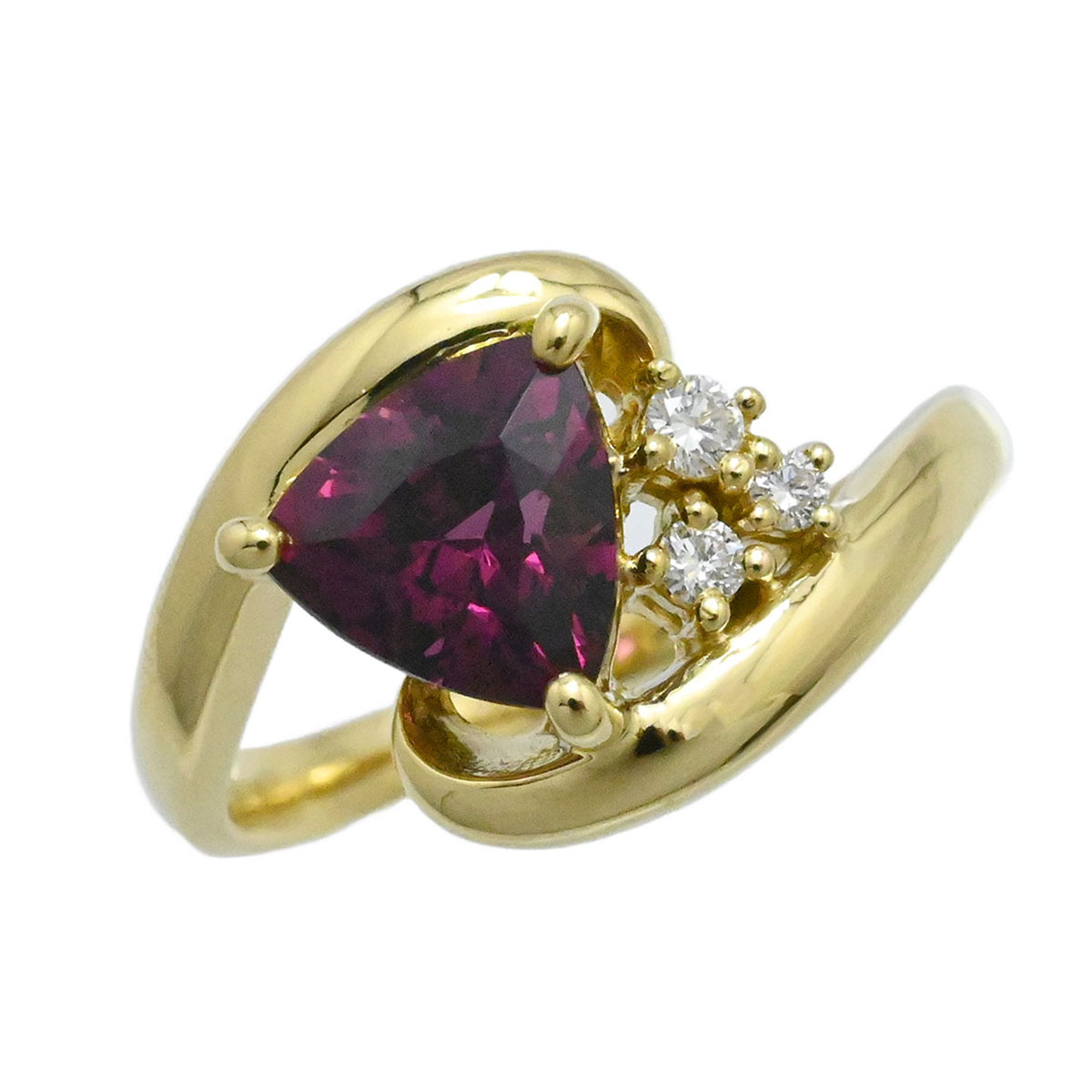 (3679) タサキ TASAKI K18YG イエローゴールド ガーネット ダイヤ0.06ct リング 9号 レディース 【中古】