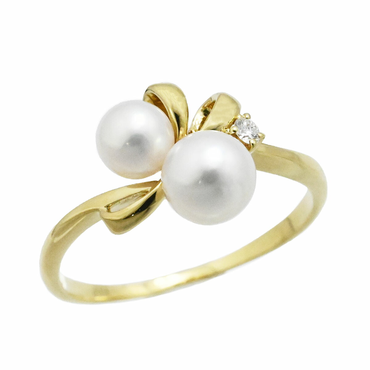 (3721) ミキモト MIKIMOTO K18YG イエローゴールド パール ダイヤ リング 12号 レディース 【中古】