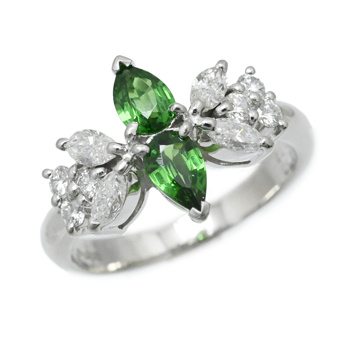(3743) ジュネ Jeunet PT900 プラチナ グリーンガーネット0.59ct ダイヤ0.50ct リング 11.5号 レディース 【中古】