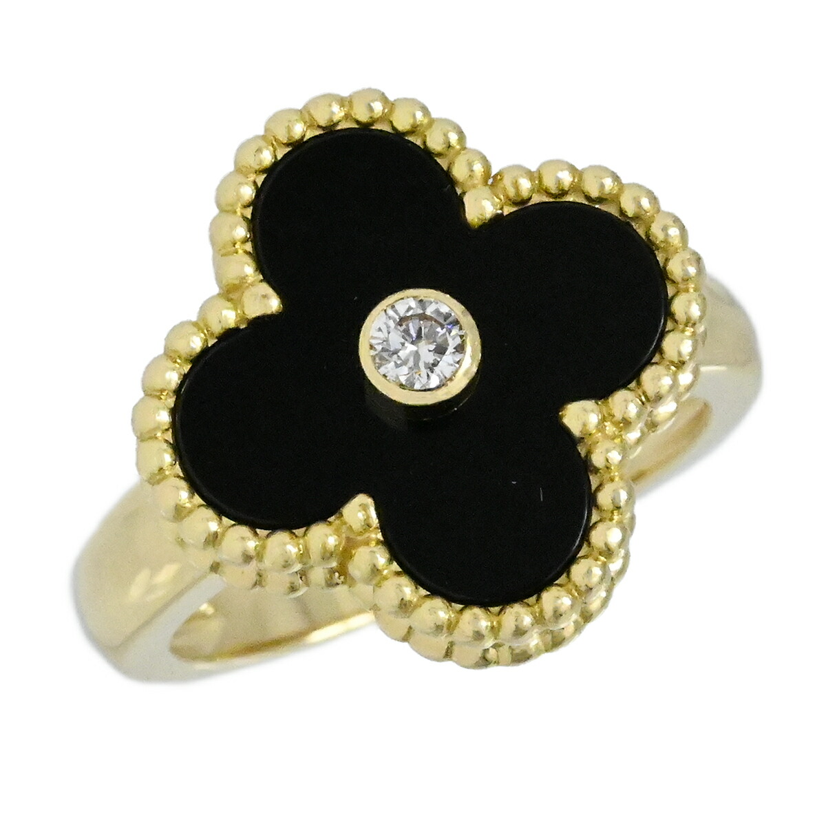 (2003) ヴァンクリーフ&アーベル VanCleef&Arpels 750YG イエローゴールド ヴィンテージアルハンブラ オニキス ダイヤ リング サイズ48 【中古】