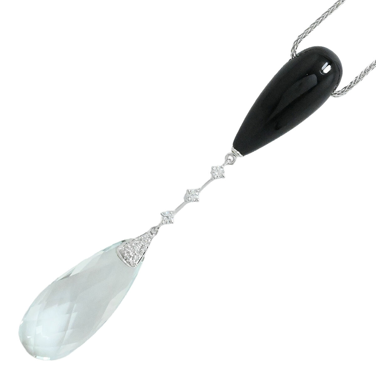 (3860) ダミアーニ DAMIANI 750WG K18WG ホワイトゴールド オニキス アクワマリン ダイヤ ネックレス レディース 【中古】｜ロド・ヤマカ　店