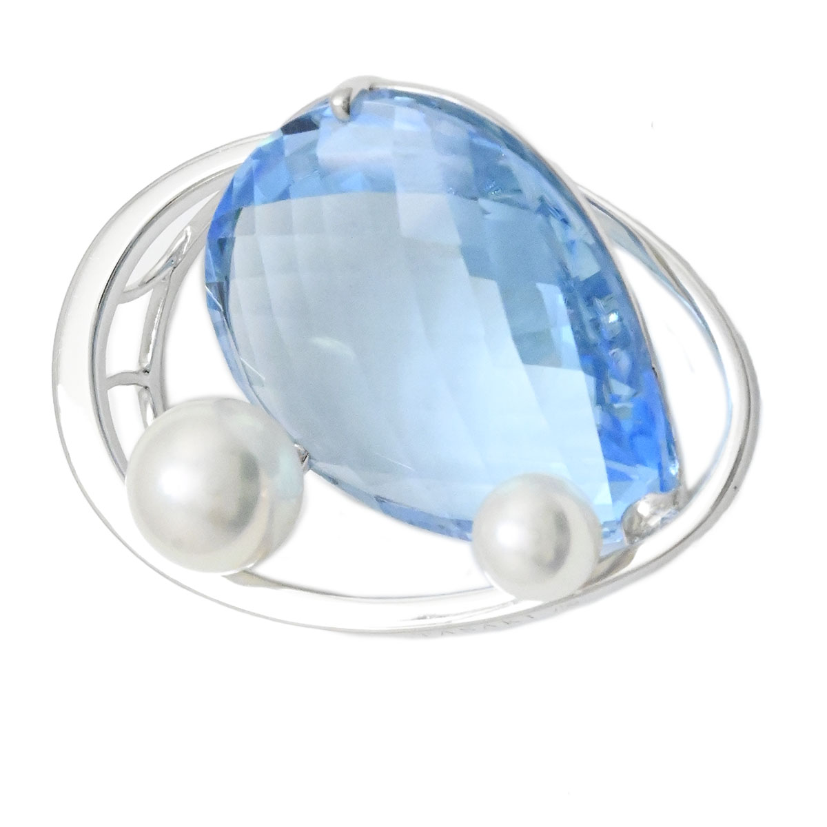 (3937) タサキ TASAKI K18WG ブルートパーズ パール3P ペンダントトップ チャーム ホワイトゴールド レディース 【中古】