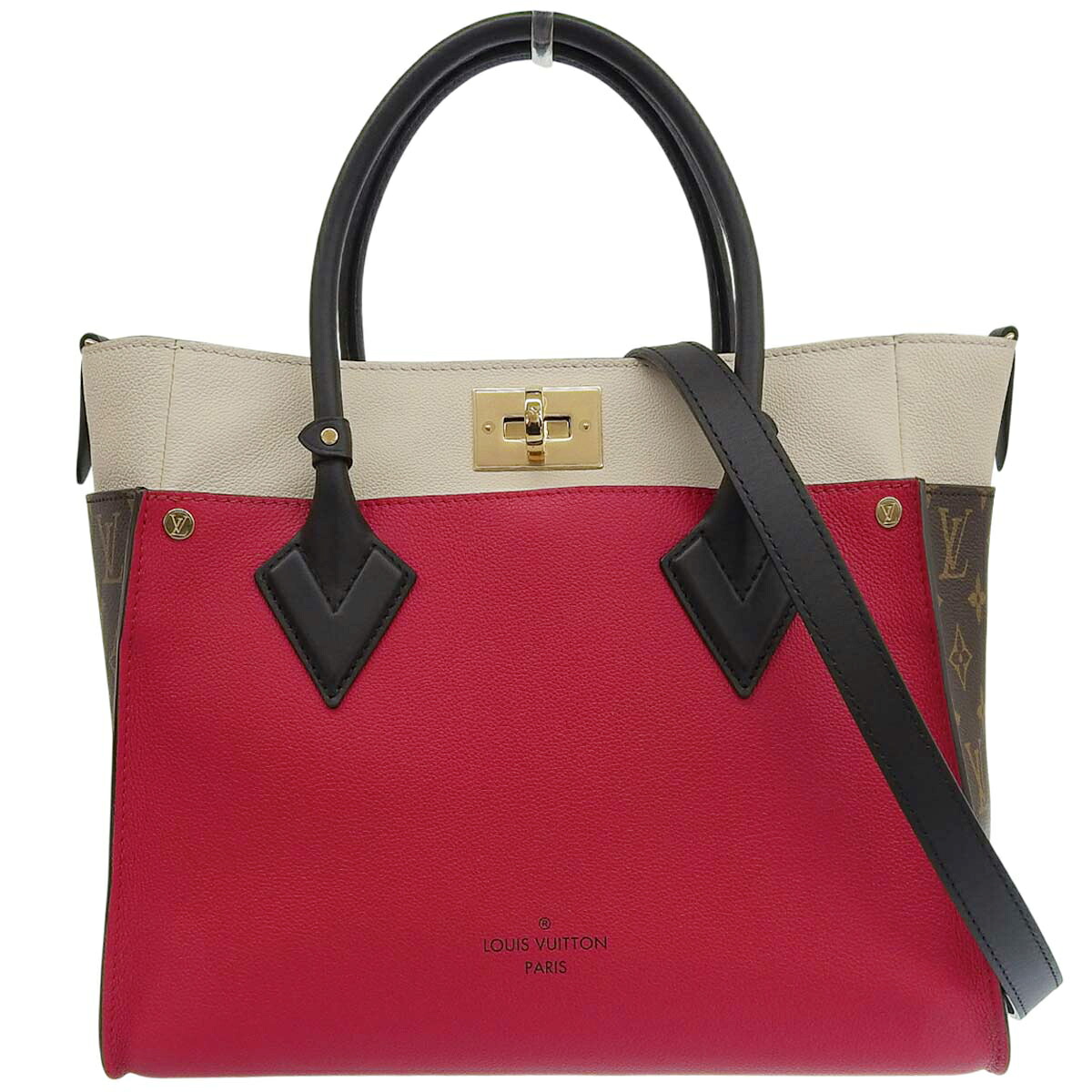 (4745) ルイヴィトン LOUIS VUITTON モノグラムオンマイサイドMM 2WAY ななめ掛け カーフレザー ルージュピラット ゴールド金具 レディース M53824 【中古】