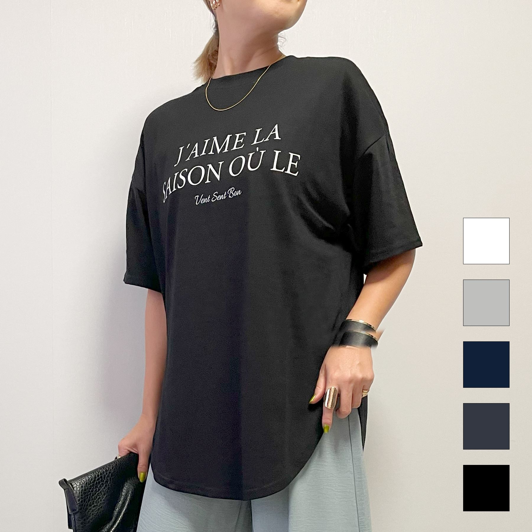 ラウンドヘム サイドスリット ロングTシャツ チュニックロングTシャツ ロンT ラウンドスリット