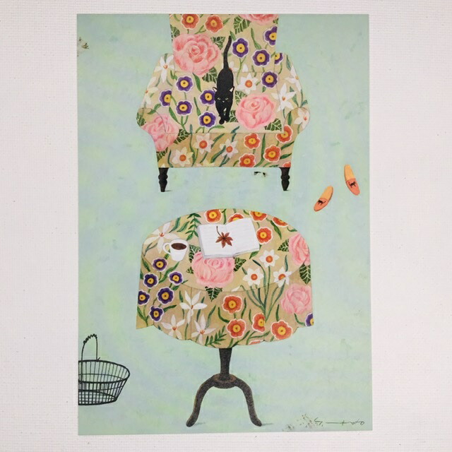 マツモトヨーコ　ドローイング　絵画　「微妙な関係」　ポピーと季節の花ばな マツモトヨーコ ドローイング 絵画 「微妙な関係」 ポピーと季節の花ば