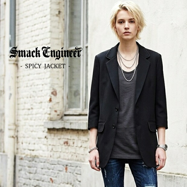 【40%OFF SALE】SMACK ENGINEER / 平手打ち応用科学者「SPICY JACKET」テーラードジャケット 七分袖 伸ばすこと 黒 黒いこと メンズ レディース スカル ドクロ スペード 2名取り草 背抜き 楽器演奏者 流行り物 PUNK ROCK 張り裂ける 鍵を掛ける ダンス楽隊 公演御召しもの Rogia