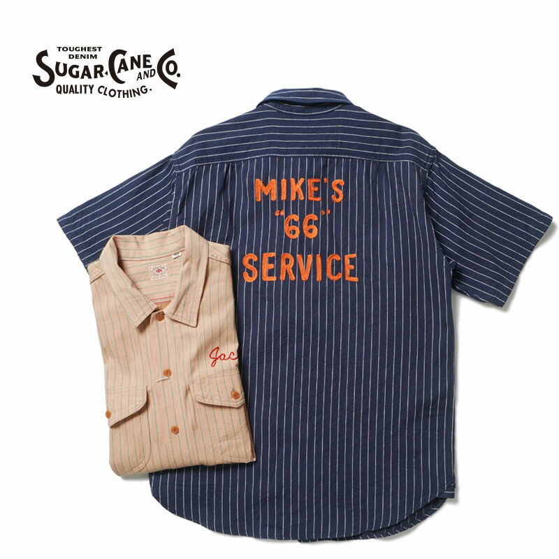SUGAR CANE シュガーケーン 半袖シャツ “COKE STRIPE WORK SHIRT with CHAIN EMBROIDERED” SC39528
