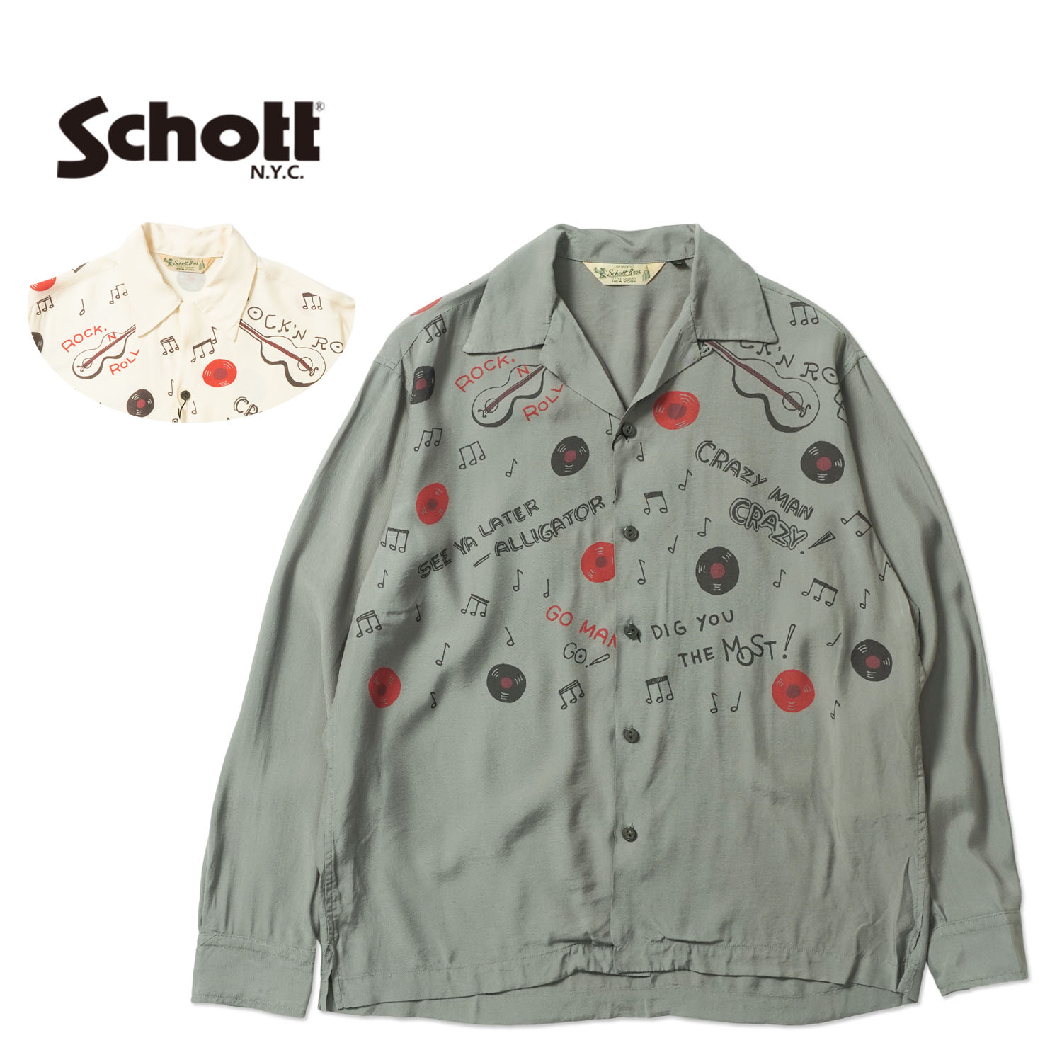 Schott 打つこと 長袖プルオーバー\"ROCK\u0027N ROLL RAYON SHIRT\""782-6120005"