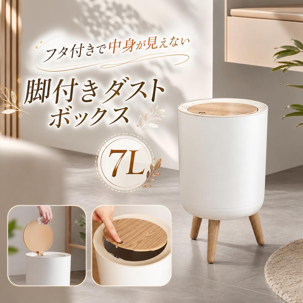 【新発売制限事項不死化通貨価値！】紙くずかご 今めかしい オシャレ 紙くずかご 紙くずかご 脚付き添い人 フタ付き添い人 ニオイ手抜かり押しとどめる うしろ押し式 北欧風 自然的 分かりやすい うしろ押し開閉 脚付き添い人 ゴミ袋ストッパー 室内装飾  貨物輸送無料 丸型 砂ぼこりボックス席 7L