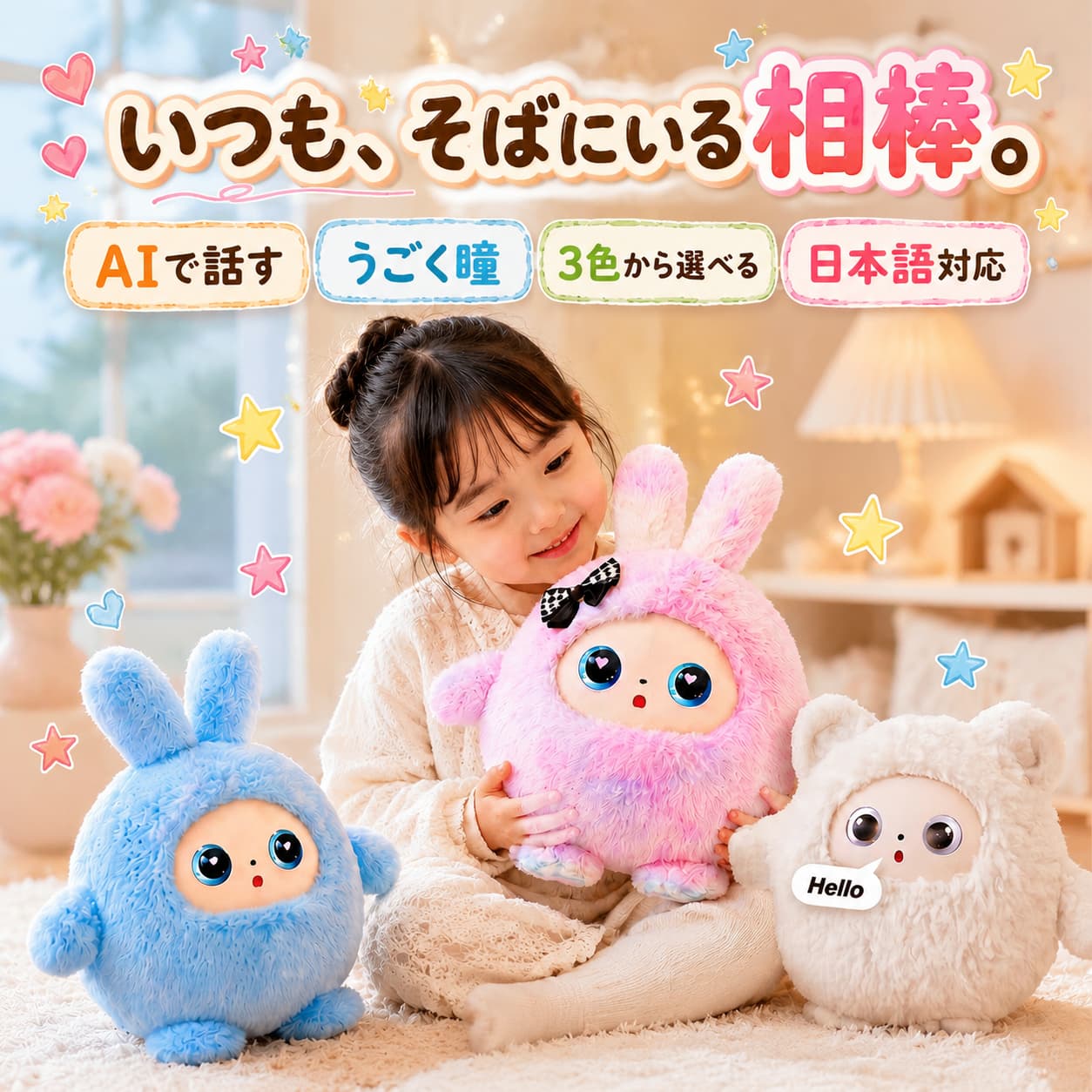 【新発売限定記念価格!】AI ぬいぐるみ しゃべる AIペット 電子ペット 動く ロボット 音声認識 会話 コミュニケーション 子供 幼児 小学生 3歳 4歳 5歳 6歳 誕生日 プレゼント ギフト 女の子 男の子 寝かしつけ おしゃべり うさぎ おもちゃ 知育玩具 英語|Rojewel店