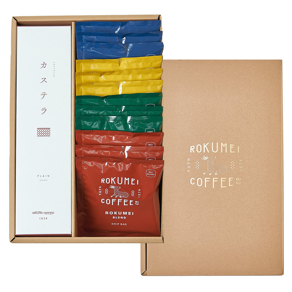コーヒー ギフト プレゼント ロクメイ カステラ ドリップバッグ セット 送料無料 珈琲 ブレンドコーヒー 個包装 無添加 香料 お菓子 スイーツ 和菓子 焼き菓子 おやつ お土産 国産 甘さ控えめ お取り寄せ グルメ 高級 おしゃれ 4種 人気 12pcs