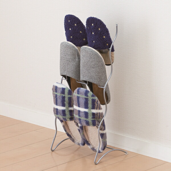 ワイヤー スリッパラック SV シルバー （入数：8点）[09] パール金属 ワイヤースリッパラック4段 シルバー N-7890 1個 - アスクル