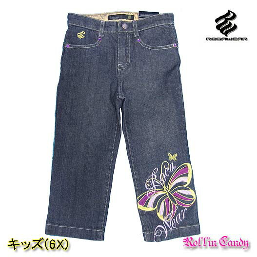Roca Wear ハーフデニムパンツジーンズウォッシュド裾フリンジ Roca Wear 七分デニムパンツジーンズウォッシュド裾フリンジ男女