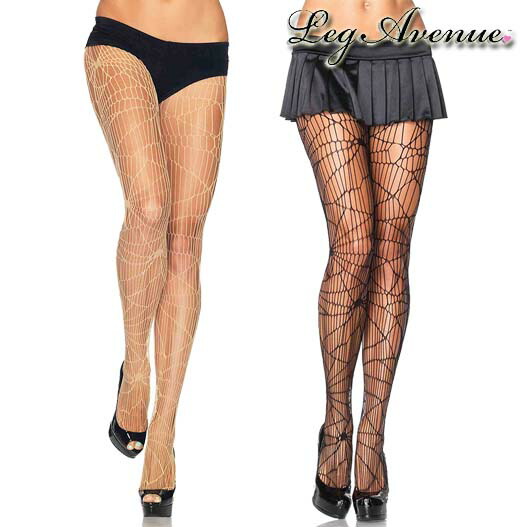 Leg Avenue(レッグアベニュー) 蜘蛛の巣デザイン スパイダーネットタイツ ストッキング LA9934 黒 ブラック ヌード ハロウィン コスプレ コスチューム パンクロック クモの巣 個性的 原宿系 ダンス衣装 演劇 ホラー ゾンビ系 レディース A079-A080