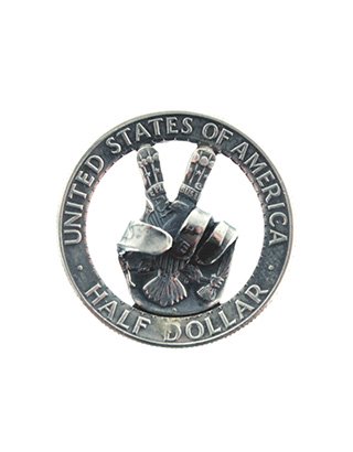 Phenomenon Beyond Description フェノメノン・ビヨンド・ディスクリプション　PEACE SIGN OPEN WORK COIN TOP ピースサイン オープンワーク コイントップ　革紐付き　ペンダントトップ　 Handmade　pbd