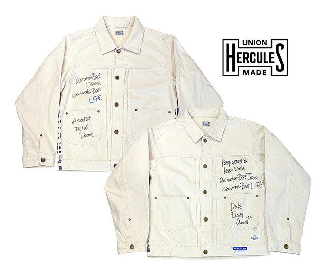 Swell Vintage × UNION HERCULES MADE 単位労働組合 ヘラクレス お手伝いさん ジーンズ上衣 WHITE 白いこと LADYS レディース HE251L02 手描き（34と36で文字記号が異なります）