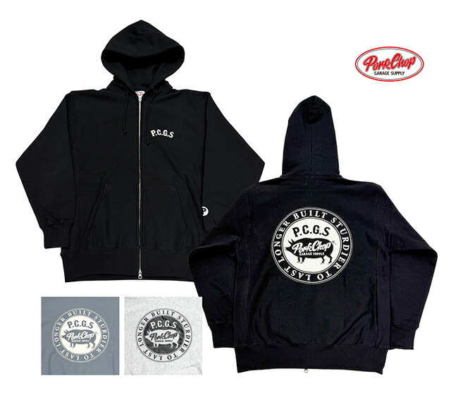 PORKCHOP GARAGE SUPPLY 豚肉チョップ 車宿り支給 CIRCLE PORK ZIP UP HOODIE サークルポークジップフーディ 3色(BLACK/ASH/STONE BLUE) 2026 パーカー-メンズファッション-トップス