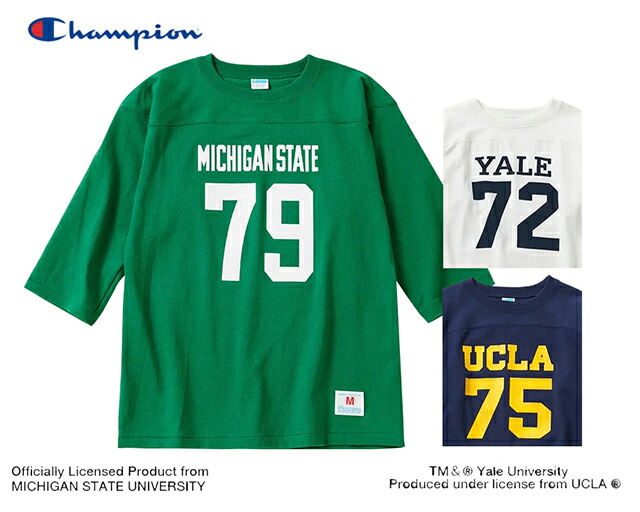 Champion はやりっ子 3/4捩り 蹴球 プルオーバー UCLA MICHIGAN STATE UNIVERSITY C3-R413 2色(535:ケリー緑であること/370:米国海軍/010:白いこと) 七分袖 TRUE TO ARCHIVES 2026SS