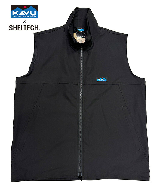 【SALE 50%OFF】KAVU × SHELTECH　メンズ シェルテックベスト　BLACK ブラック　サイズL　UPF50+　軽量　吸水速乾