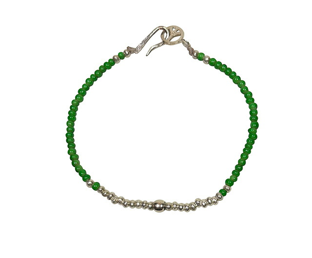 Sunku　サンク　Green Vintage Beads & Silver Peace Hook Bracelet　1連 GREEN ブレスレット｜ローリングストーン